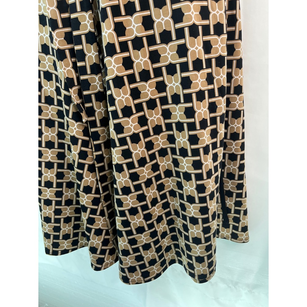 Women's Geometric Wrap Midi Dress Short Puff Sleeves S Secretary 50's Church - Picture 9 of 13